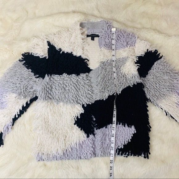 Banana Republic loop fringe sweater jacket cardigan black white gray marble - Picture 4 of 7